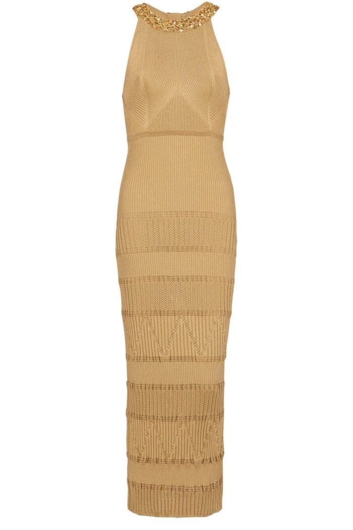 Donna Embroidered Turtleneck Midi Knit Dress - Image 9