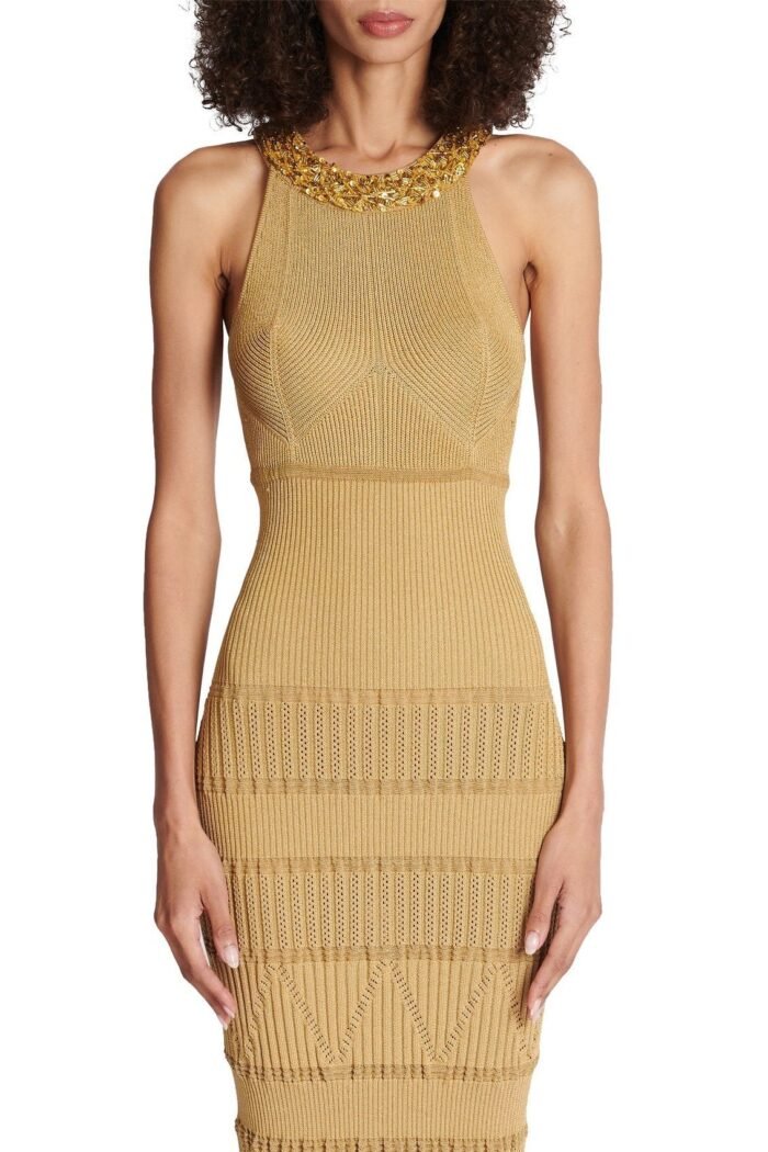 Donna Embroidered Turtleneck Midi Knit Dress - Image 1