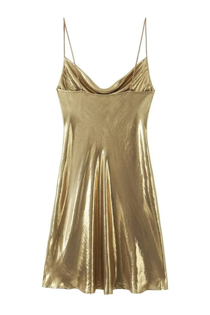 Dreda Metallic Cowl Neck Mini Slip Dress - Image 4