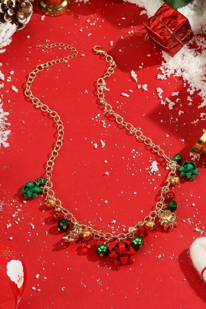 Eileen Christmas Jingle Bell Alloy Flower Necklace - Image 1