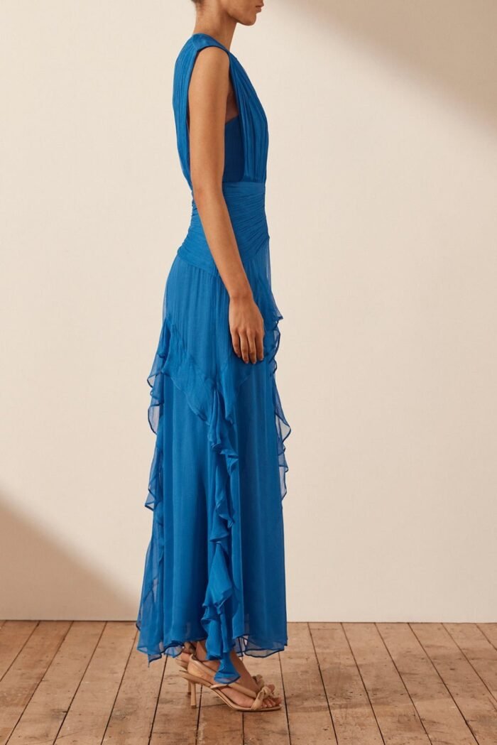 Eileen Pleated Round Neck Ruffle Maxi Dress - Image 4