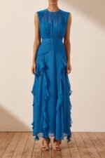 Eileen Pleated Round Neck Ruffle Maxi Dress - Image 2