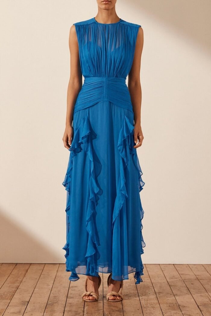 Eileen Pleated Round Neck Ruffle Maxi Dress - Image 2