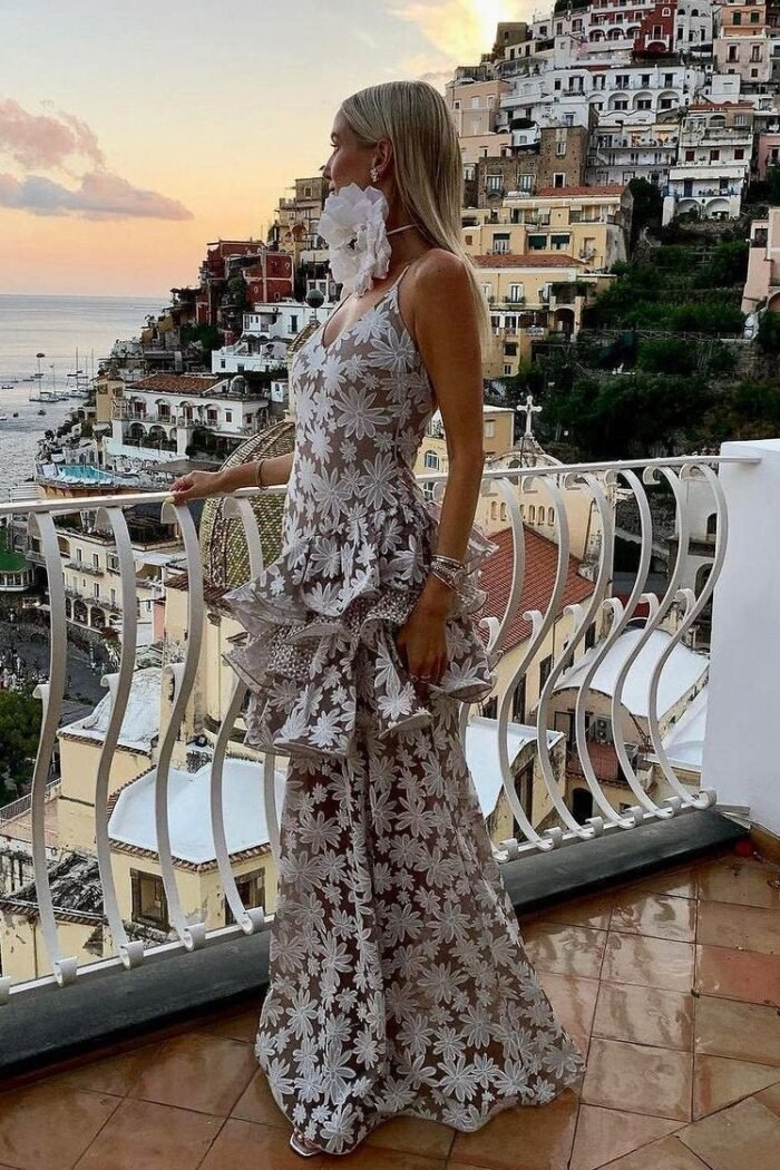 Elise Jacquard Ruffle Maxi Slip Dress - Image 4