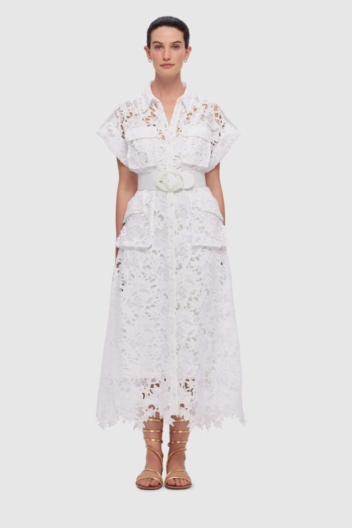 Elizabeth Short Sleeves Lace Midi Dress - Image 3
