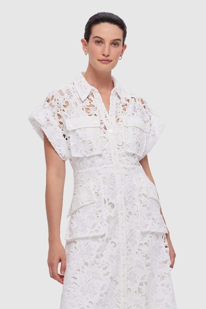 Elizabeth Short Sleeves Lace Midi Dress - Image 2