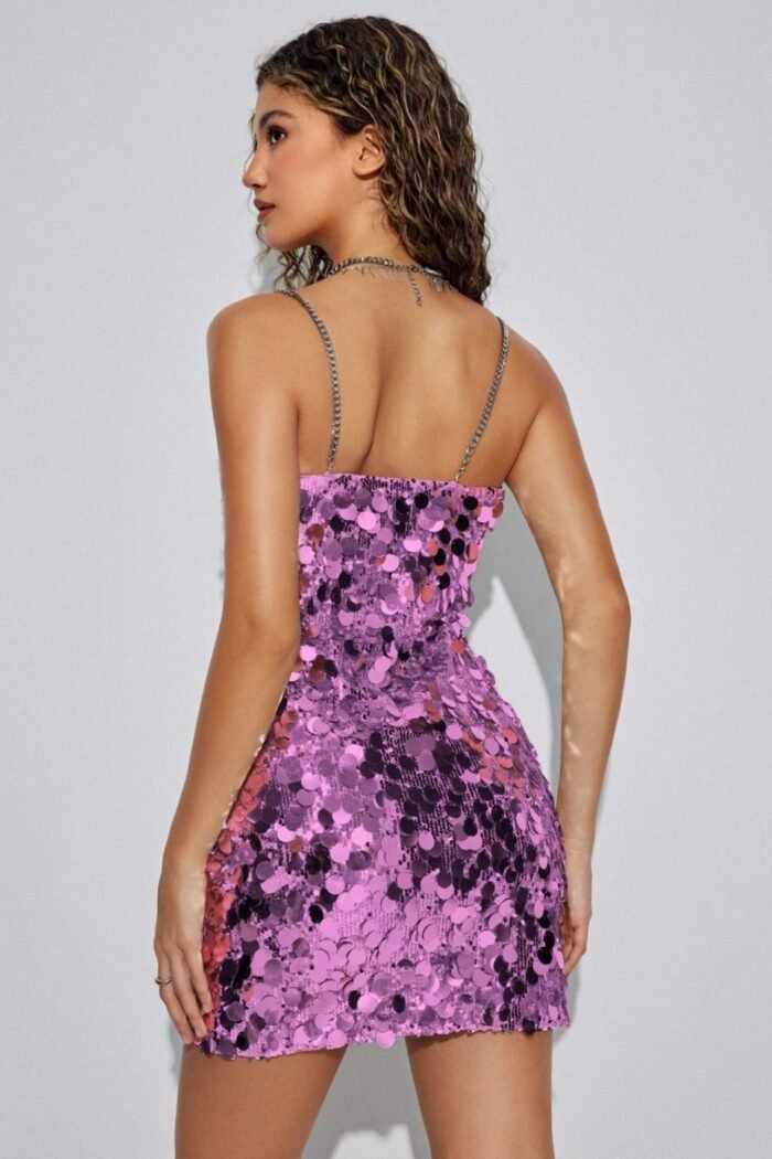 Erica Sequins Metal Chain Mini Dress - Image 3