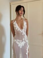 Evelyn Flower Embroidered Mesh Maxi Slip Dress - Image 6