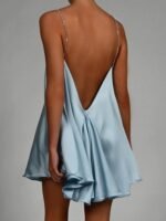 Fanny Metal Chain Satin V-neck Mini Doll Dress - Image 17