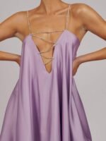 Fanny Metal Chain Satin V-neck Mini Doll Dress - Image 11
