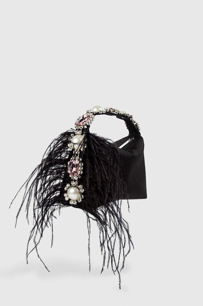 Feather Diamante Satin Bento Bag - Image 1