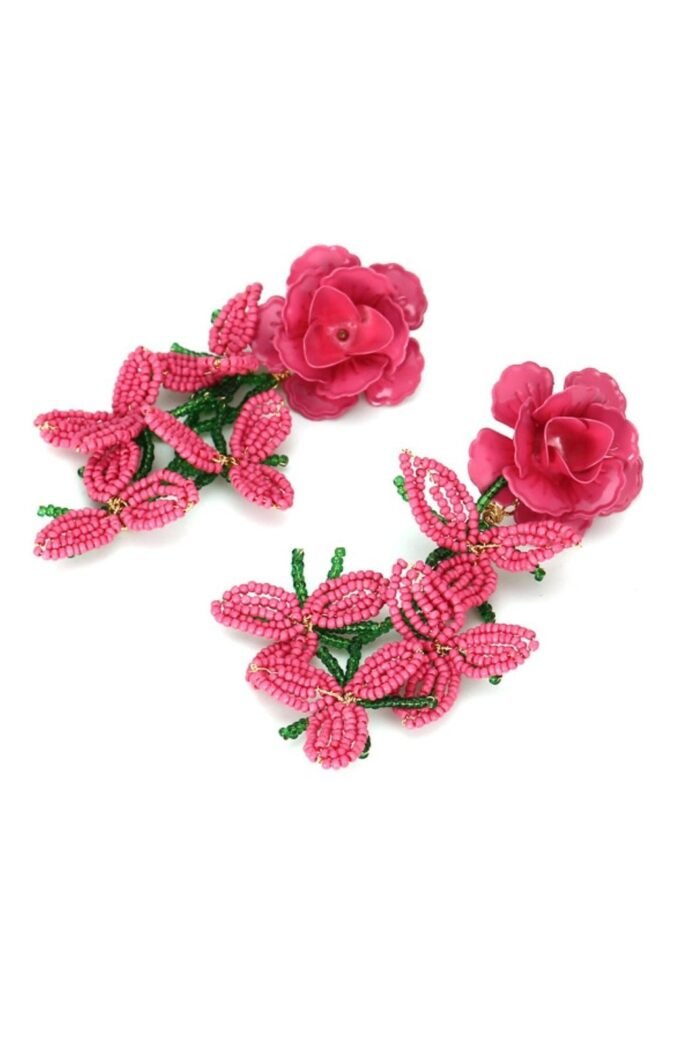 Floral Petal Beaded Tassel Earrings - Image 2