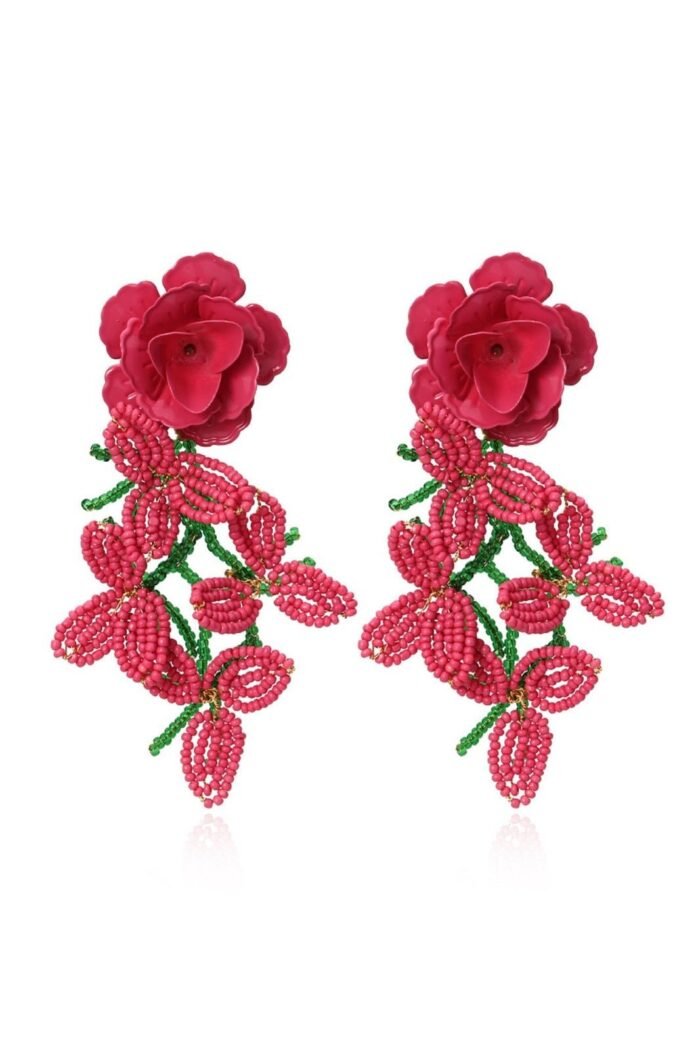 Floral Petal Beaded Tassel Earrings - Image 1
