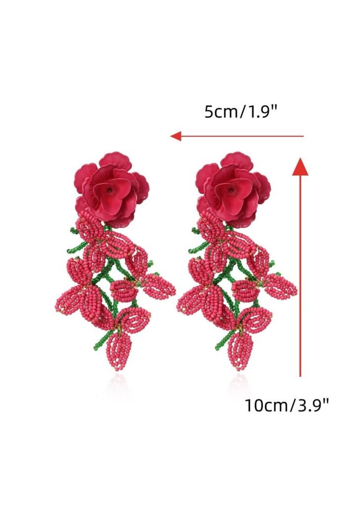 Floral Petal Beaded Tassel Earrings - Image 4
