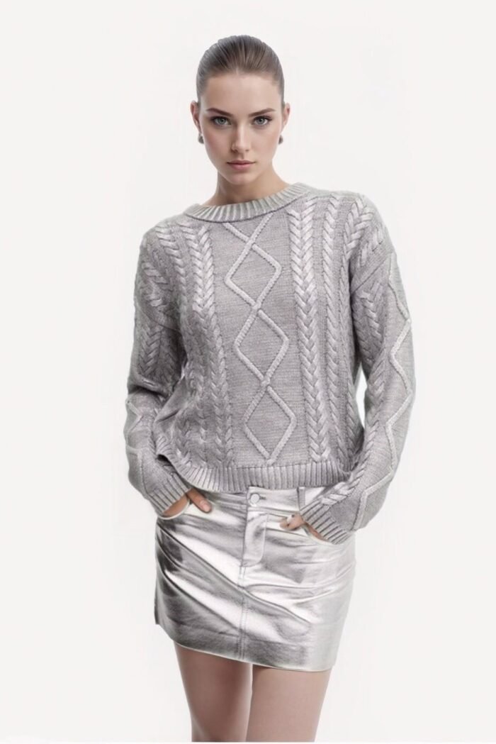 Genevieve Metallic Foiled Cable-knit Sweater - Image 1