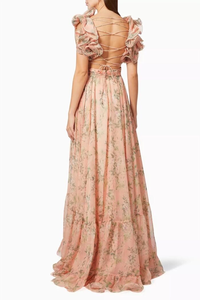 Ginny Printed Ruffle Lace Up Chiffon Maxi Dress - Image 10