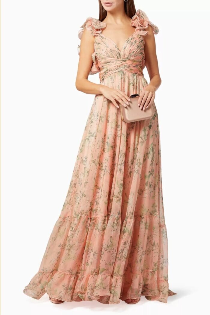 Ginny Printed Ruffle Lace Up Chiffon Maxi Dress - Image 8