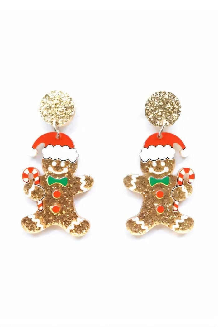 Glitter Gingerbread Man Drop Earrings - Image 1