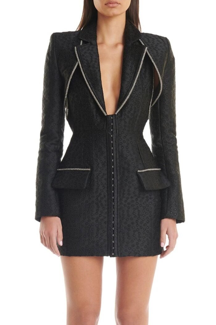 Gloria Diamante Jacqaurd Two-piece Mini Blazer Dress - Image 4