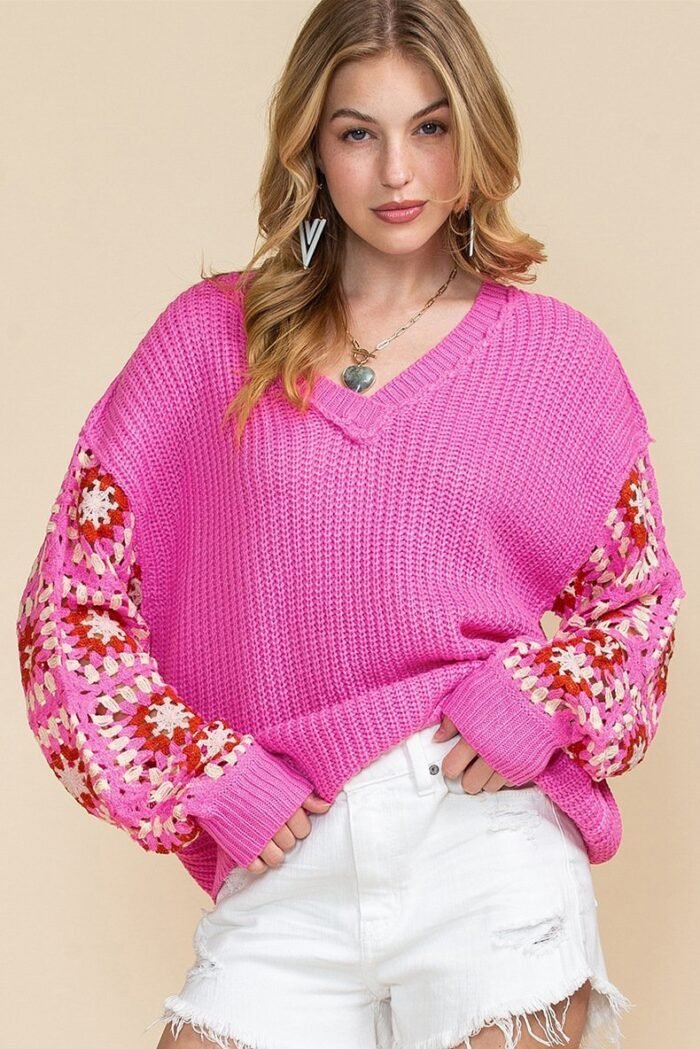 Hedy Crochet V-neck Sweater - Image 1