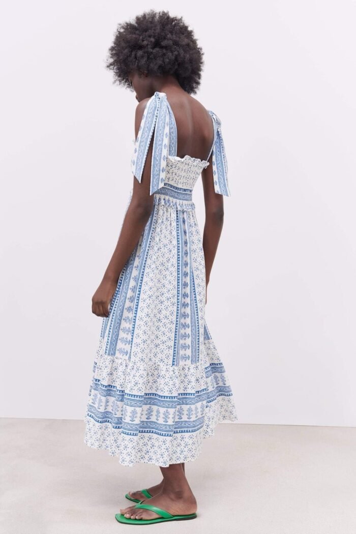 Helga Printed Shirred Strap Midi Dress - Image 4