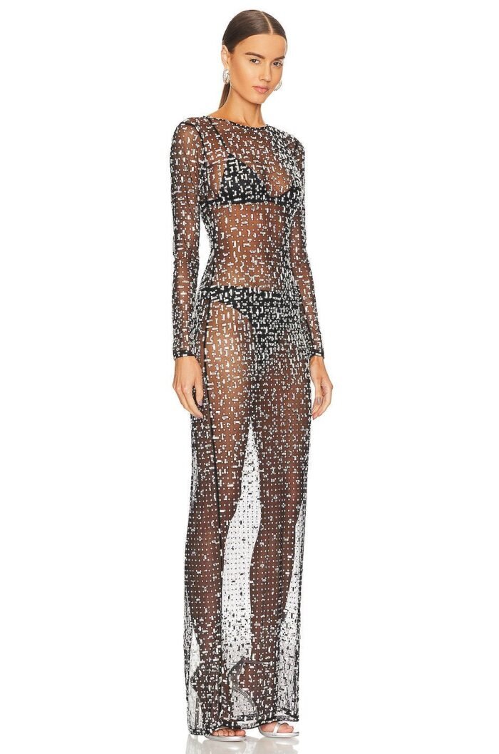 Ina Diamante Mesh Slit Maxi Dress - Image 2