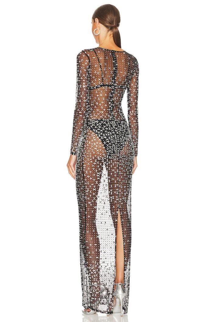 Ina Diamante Mesh Slit Maxi Dress - Image 3