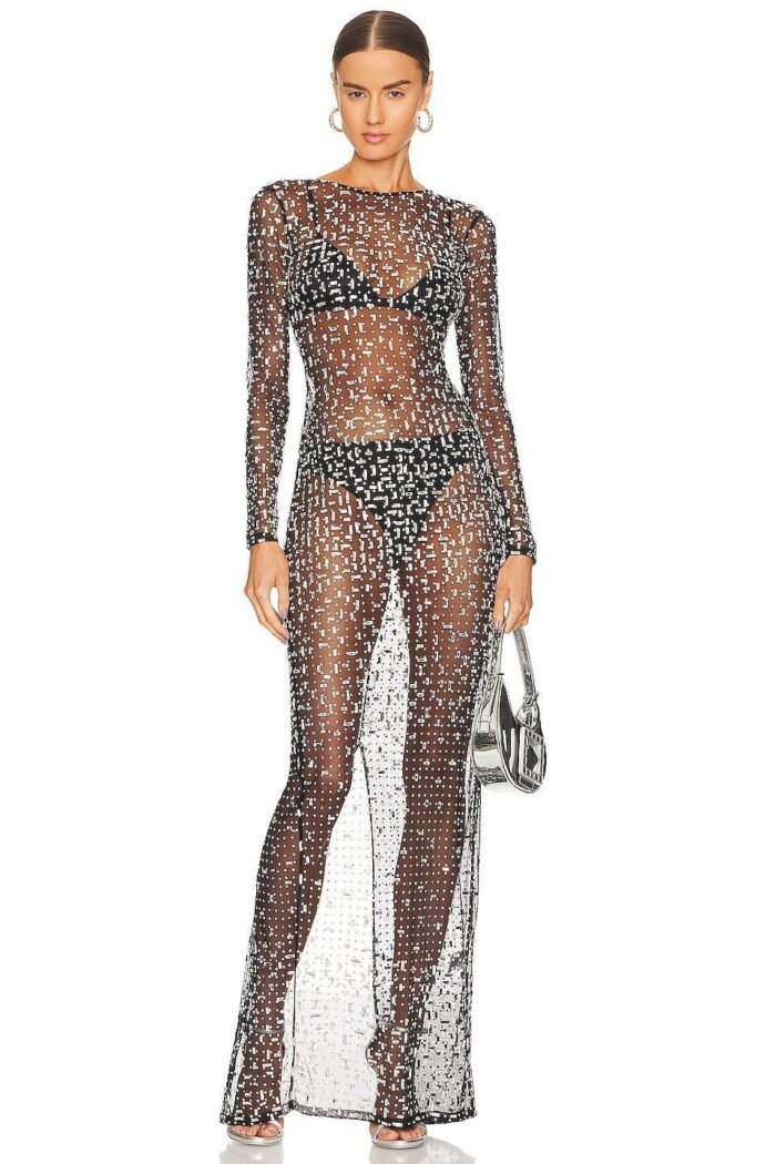 Ina Diamante Mesh Slit Maxi Dress - Image 1
