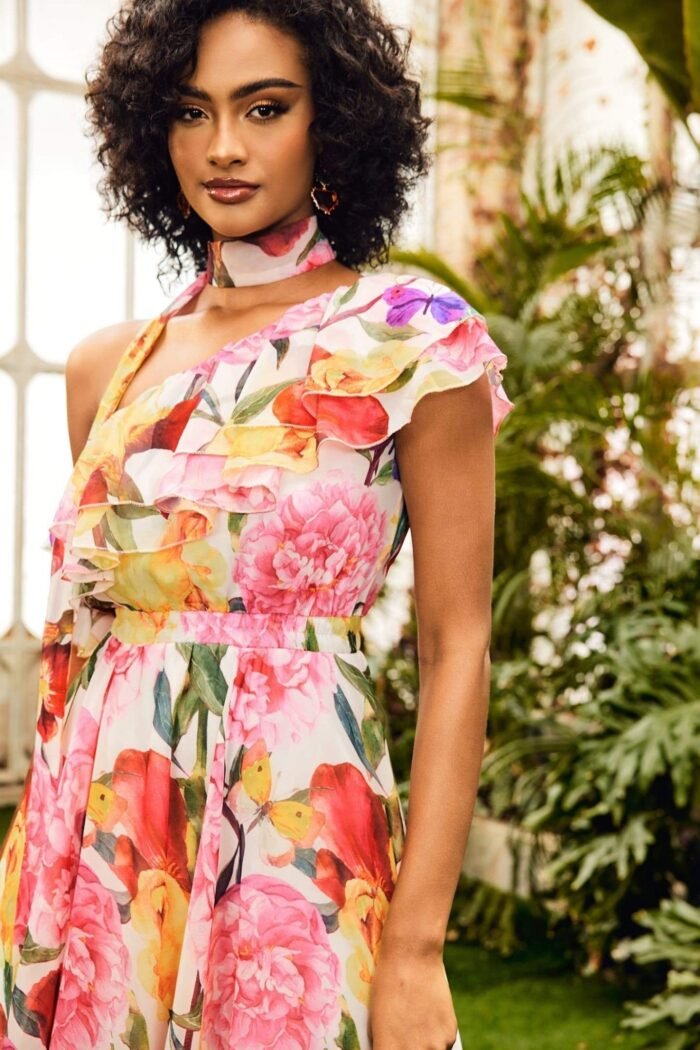 Jacqueline One Shoulder Floral Printed Maxi Dress - Image 6