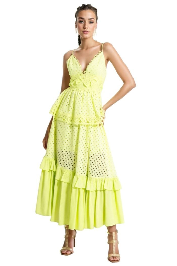 Janet V-neck Ruffle Maxi Slip Dress - Image 1