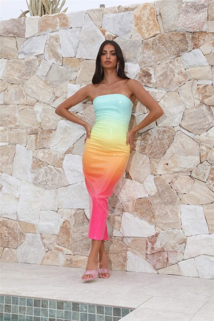Jean Rainbow Sequins Tube Maxi Dress - Image 5