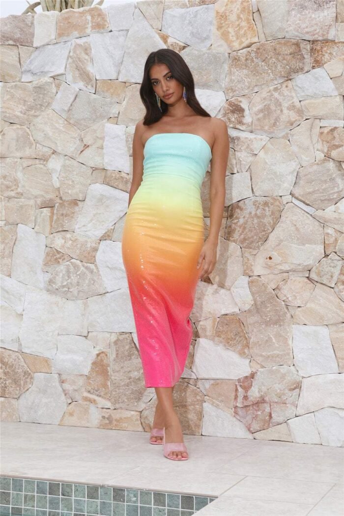 Jean Rainbow Sequins Tube Maxi Dress - Image 4