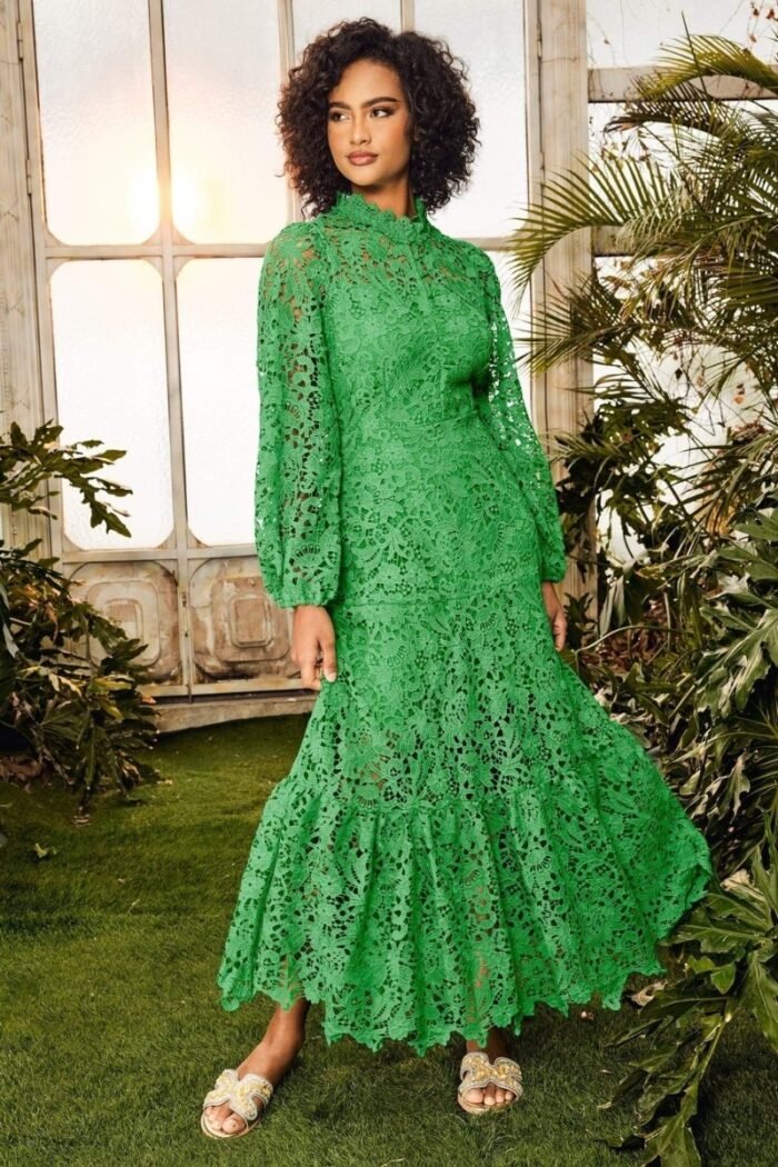 Joa Embroidered Lace Trimmed Flare Maxi Dress - Image 2