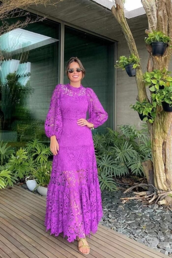 Joa Embroidered Lace Trimmed Flare Maxi Dress - Image 15