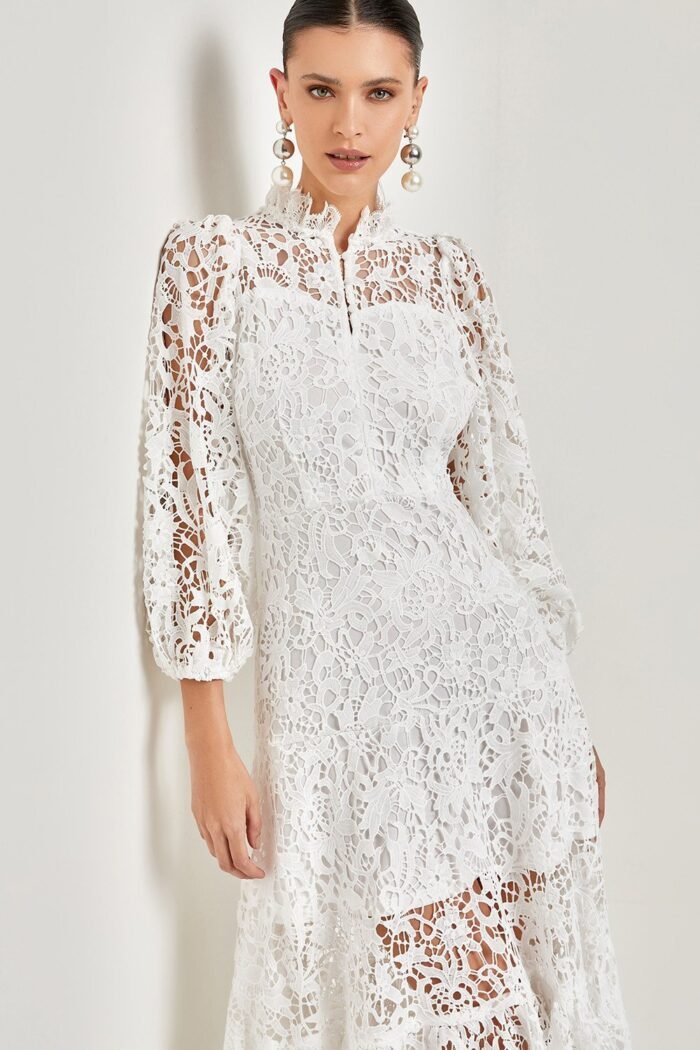 Joa Embroidered Lace Trimmed Flare Maxi Dress - Image 11