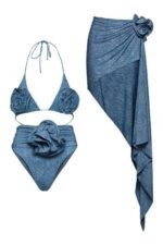 Joan Floral Denim Three-piece Swim Set - Image 6