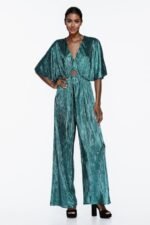 Jocelyn V-neck Metallic Plisse Jumpsuit