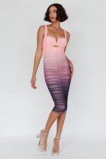 Nelly Printed Gathered Mesh Midi Dress - Image 6