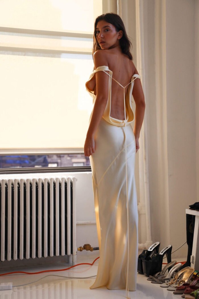 Persis Cowls Backless Satin Maxi Dress - Image 6