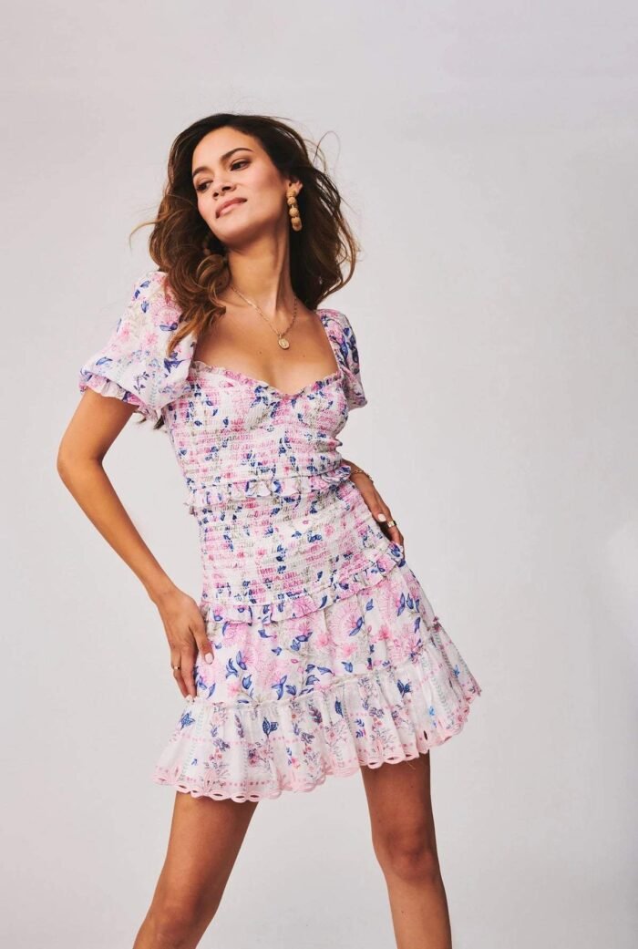 Judith Printed Ruffle Shirred Tiered Mini Dress - Image 1