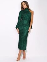 Judith Sequins Halterneck Asymmetry Midi Dress - Image 12