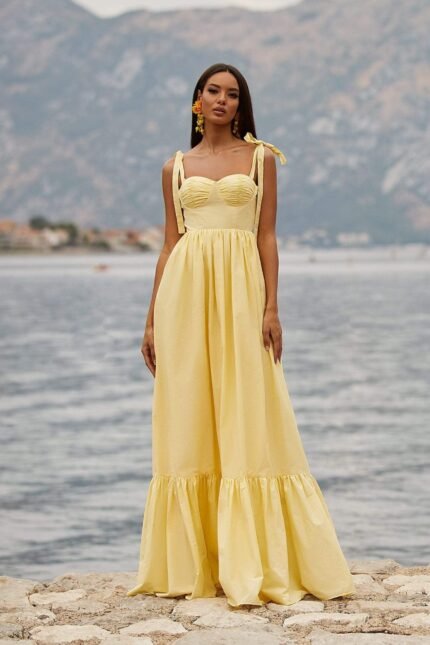 Julian Bow-tie Strap Ruffle Maxi Dress