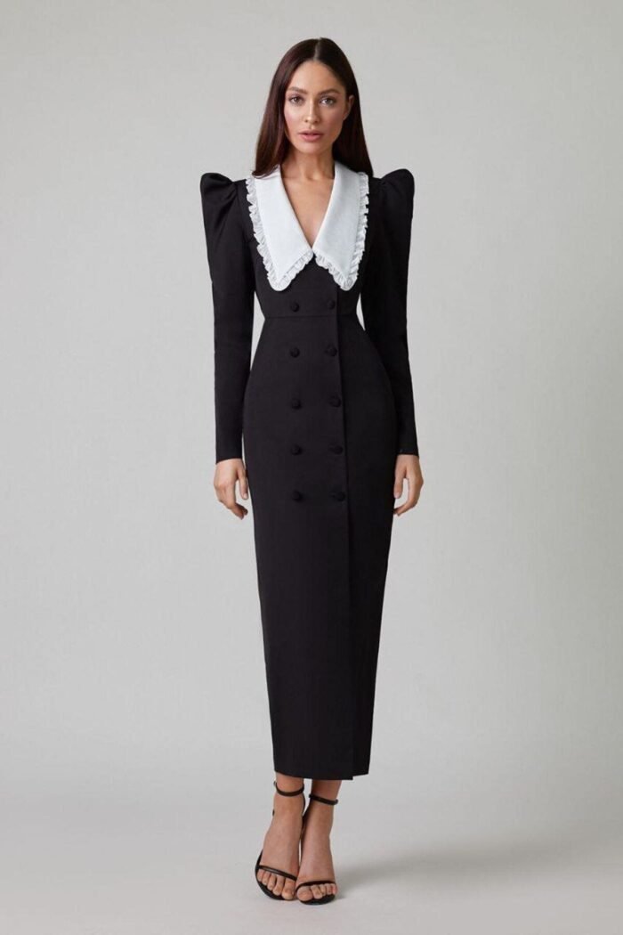 Kathy Peter Pan Collar V-neck Midi Dress - Image 4
