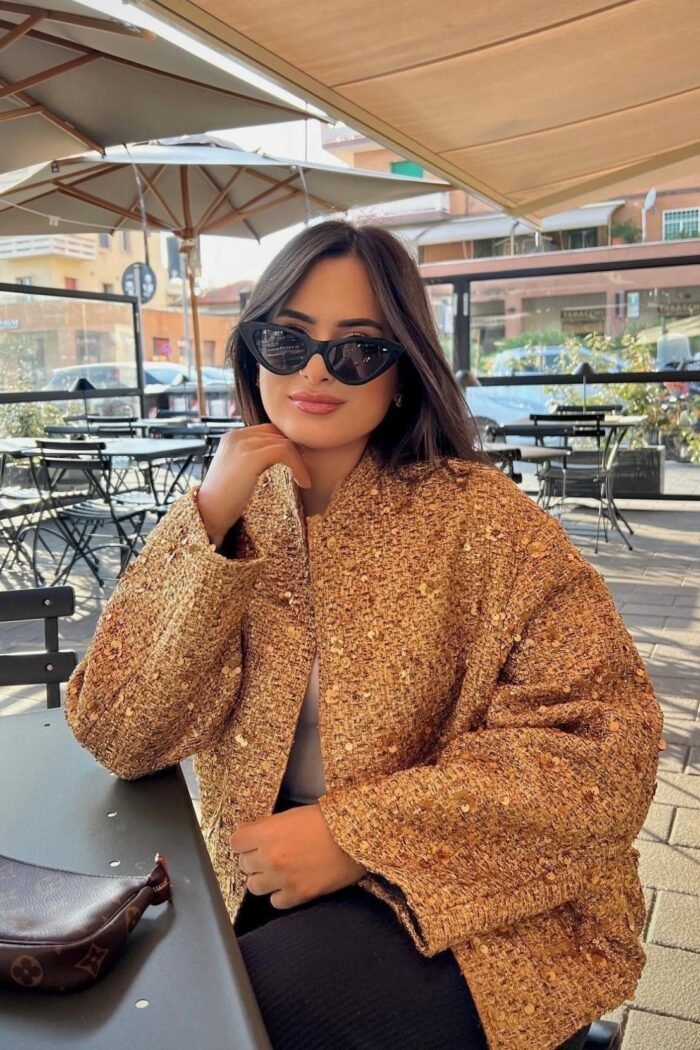 Kimberley Collared Metallic Sequins Jacket - Image 3
