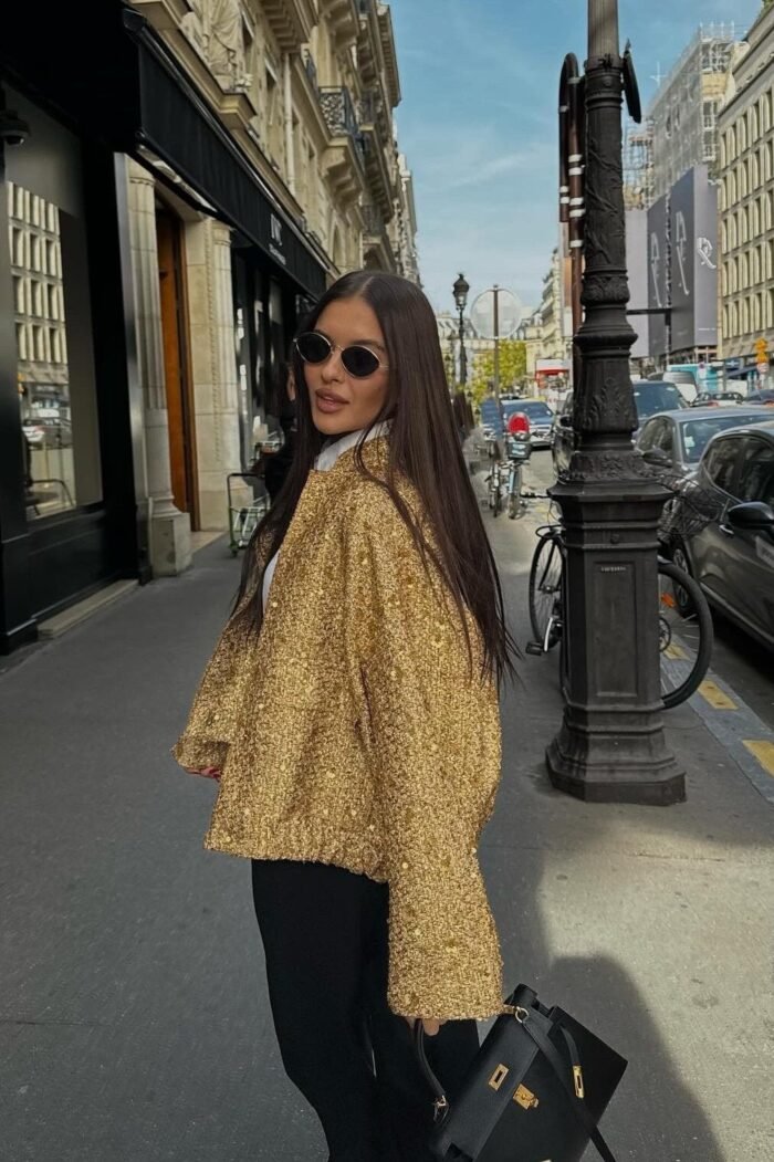 Kimberley Collared Metallic Sequins Jacket - Image 4