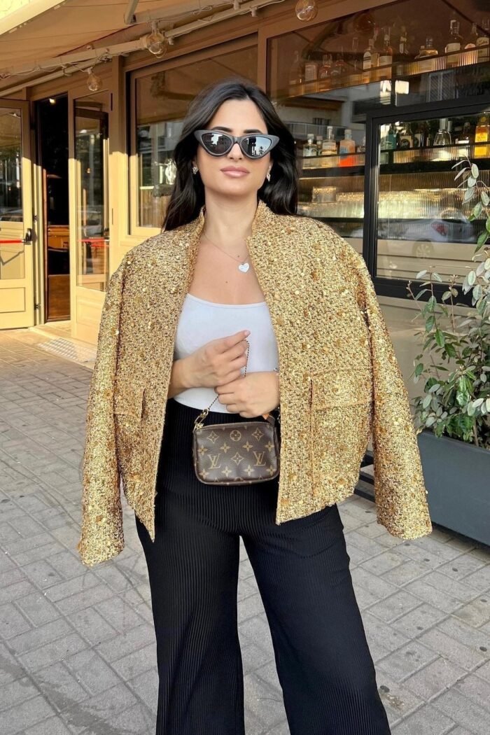 Kimberley Collared Metallic Sequins Jacket - Image 1