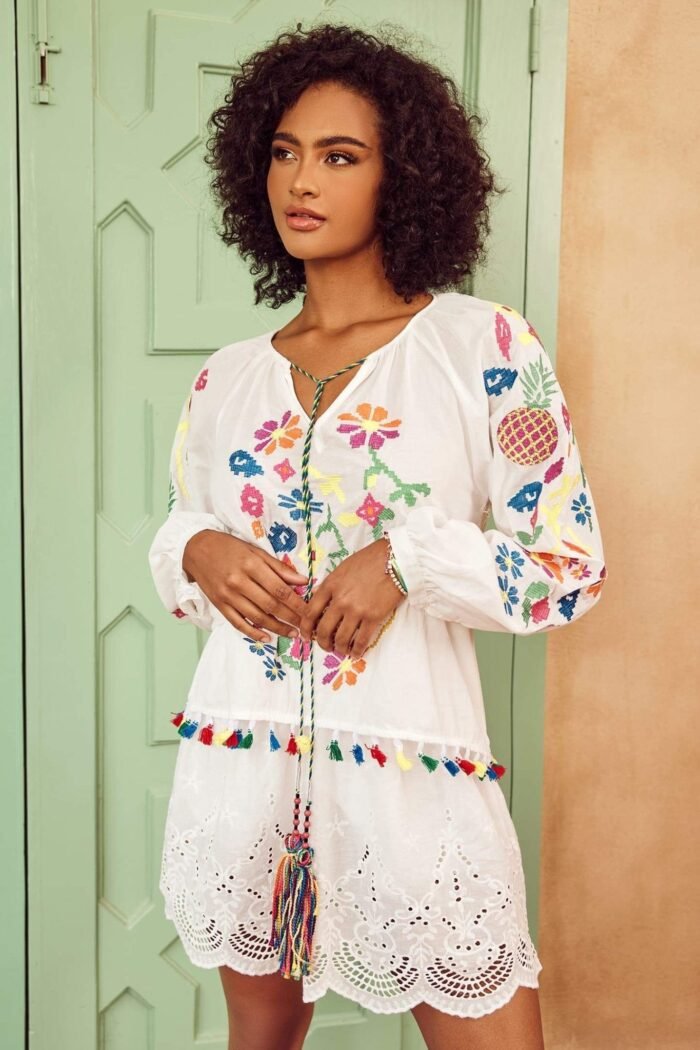 Kyndall Embroidered Floral Tassel Blouse - Image 3
