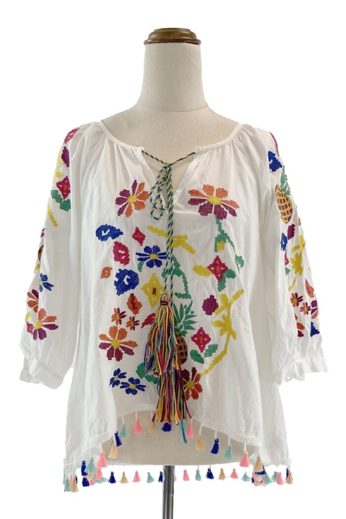 Kyndall Embroidered Floral Tassel Blouse - Image 9