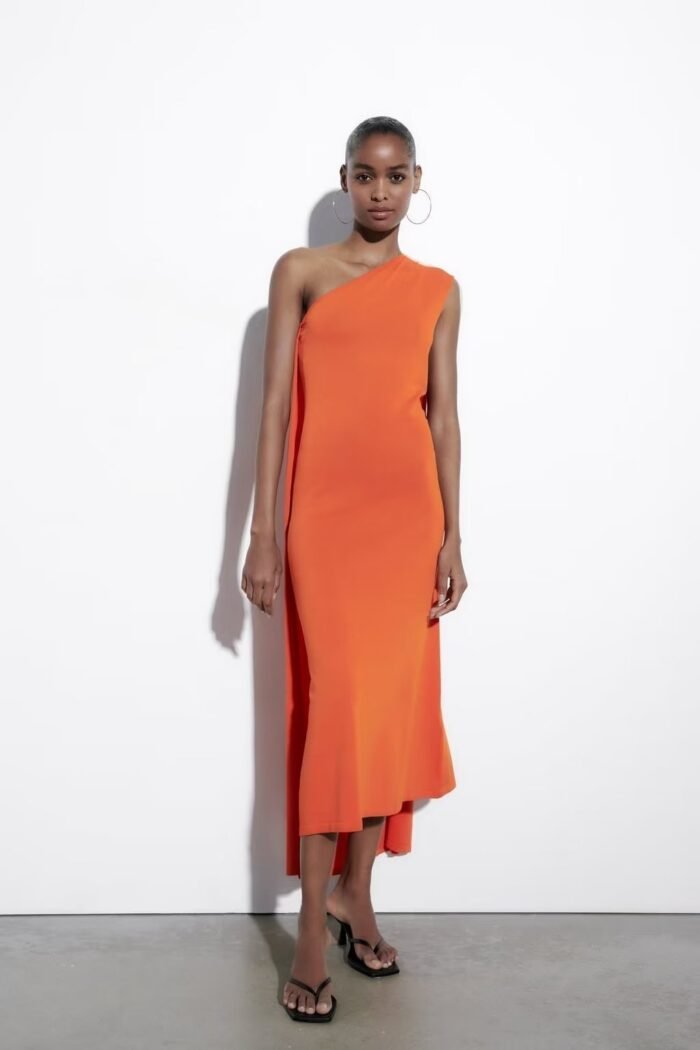Laura One-shoulder Cape Knit Midi Dress - Image 7