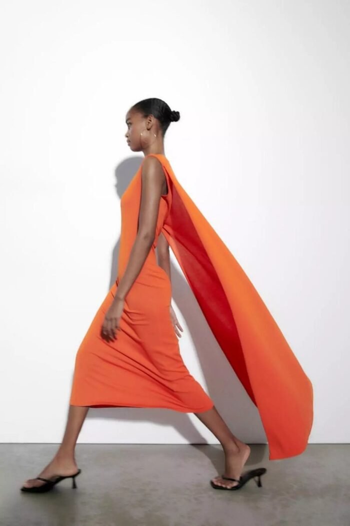 Laura One-shoulder Cape Knit Midi Dress - Image 4